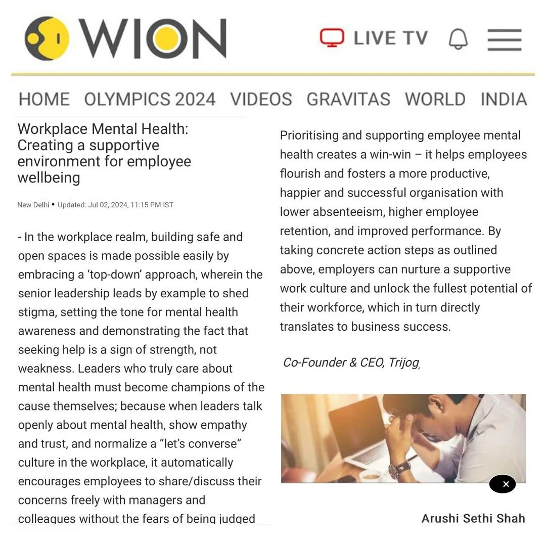 WION article on workplace mental health featuring Trijog