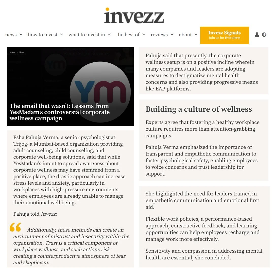 Invezz feature on building a culture of wellness with Trijog