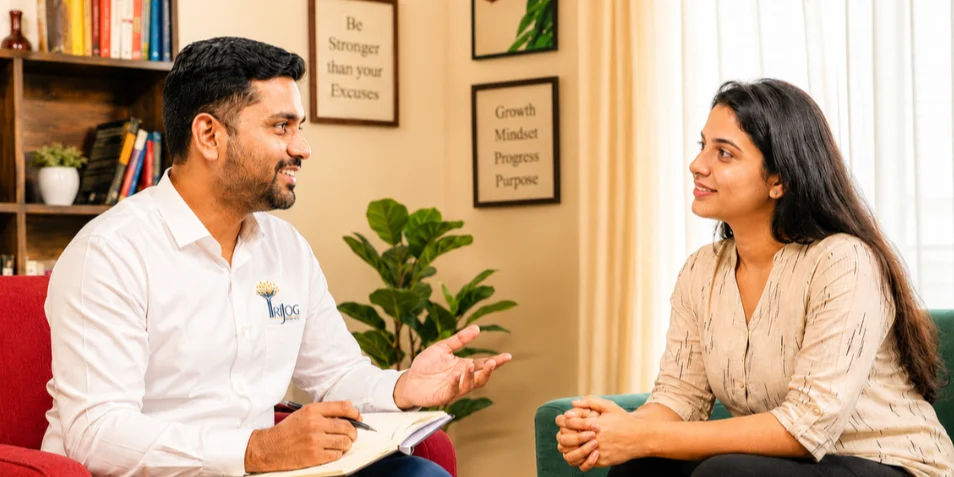 Therapist in a session with a client at Trijog