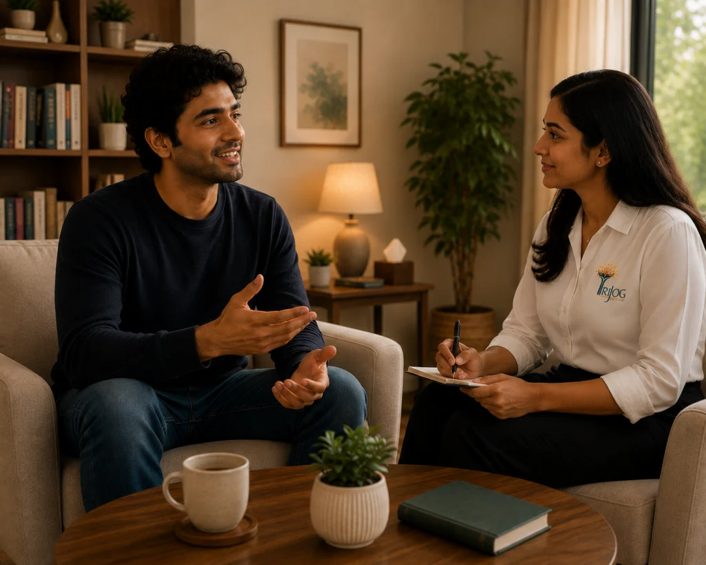 Man talking to a therapist during a session