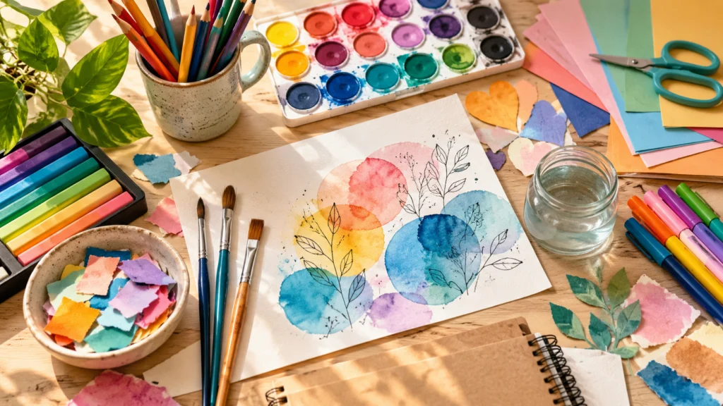 Watercolour art supplies for an art therapy session