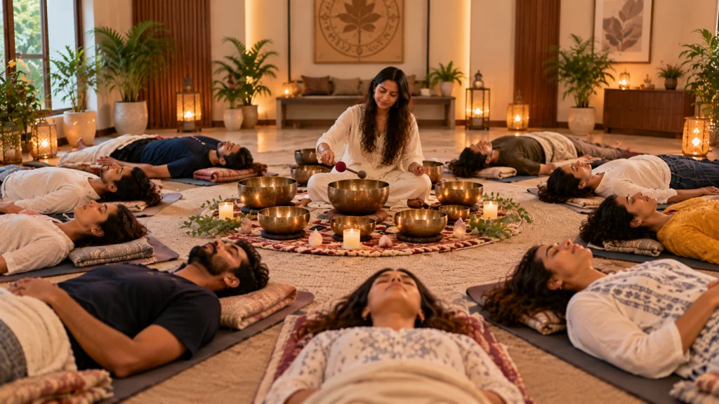 Group sound bowl healing session
